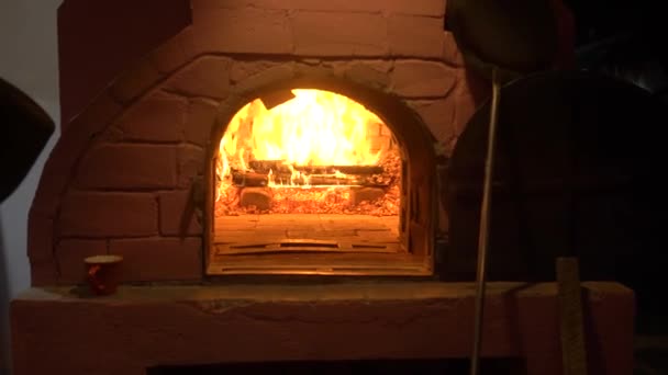 比萨饼厨师在烤箱里火 — 图库视频影像