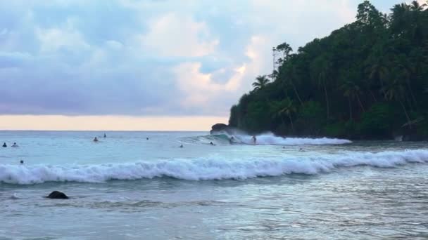 Srilanka Golven Surfen Avond Oceaan — Stockvideo