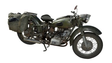 İkinci Dünya Savaşı'ndan beri izole bir beyaz zemin üzerine eski Sovyet motosiklet