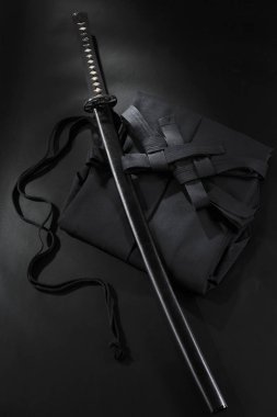 Japon katana samuray kılıcı. Dövüş sanatları Aikido hakama, üniforma
