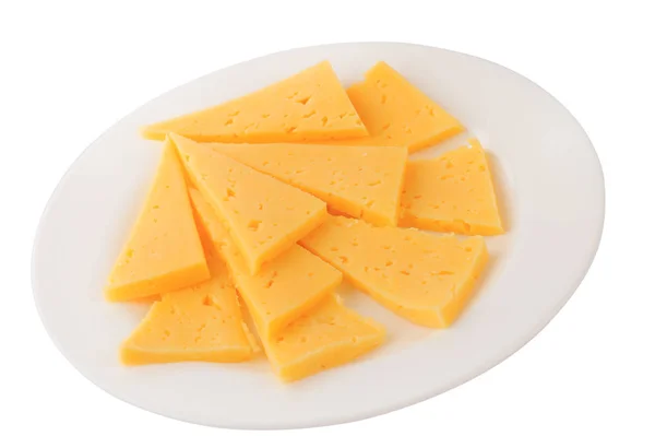 A tányéron fehér háttérből izolált sajtszelet — Stock Fotó