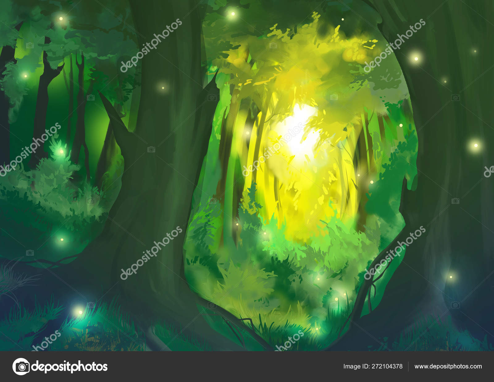 Fantasy Digital Art Magical And Mysterious Forest With Fireflies Stock Photo C Stopkadr Dnepr