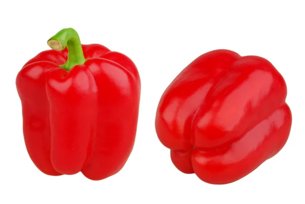 Zoete rode paprika met groene Steel geïsoleerd op witte achtergrond. Rode paprika geïsoleerd met uitknippad. — Stockfoto