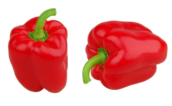 Zoete rode paprika met groene Steel geïsoleerd op witte achtergrond. Rode paprika geïsoleerd met uitknippad. — Stockfoto