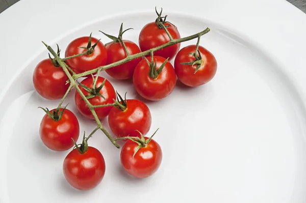 Tomates cerises fraîches sur fond gris — Photo