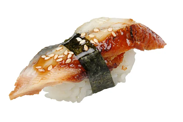 Nigiri con anguilla arrosto su sfondo bianco isolato — Foto Stock