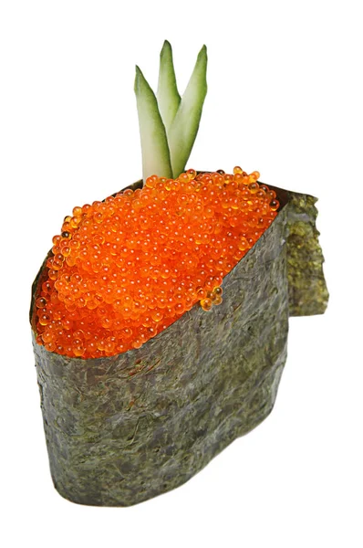 Sushi tekercs izolált fehér alapon. Vértes az ízletes japán élelmiszer-sushi roll. — Stock Fotó