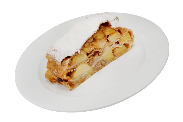 Смачний шматочок яблучного пирога ізольовано на білому тлі — стокове фото