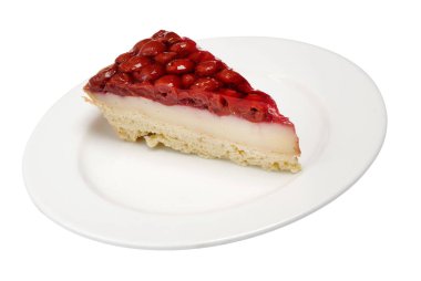 Gri arka planda bir cherres pasta Lezzetli dilim