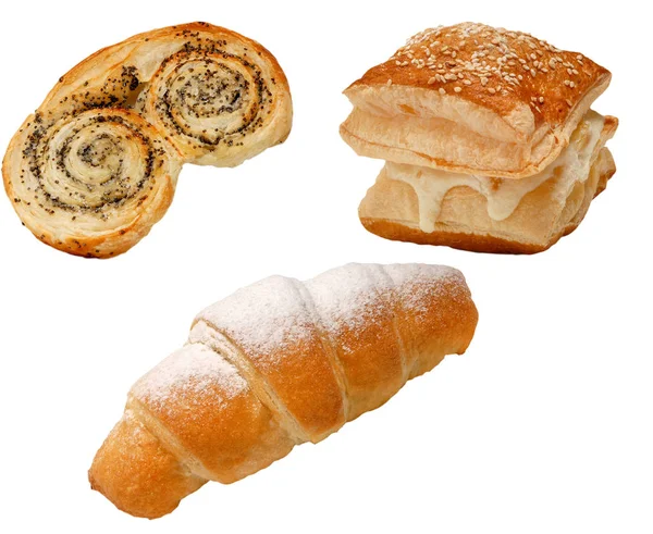 Sada čerstvých výrobků z chleba izolovaných na bílém pozadí — Stock fotografie