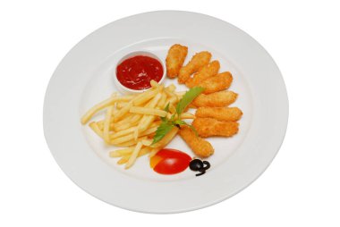 kızarmış tavuk nuggets kızartması ve üzerinde beyaz izole sos ile