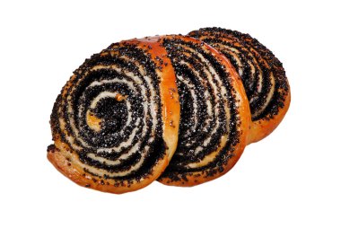 Haşhaş tohumu ve bal içinde doldurma ile tatlı katmanlı pişmiş çörekler. Beyaz izole arka plan tabaktabak tabaktabak tabaktabak tabaktabak tabaktabak tabak tabak tabak tabak tabak tabaktabak
