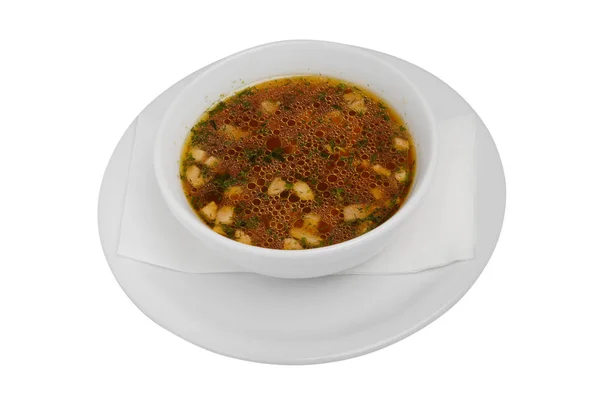 A plate of soup on a white isolated background — Stock Photo, Image