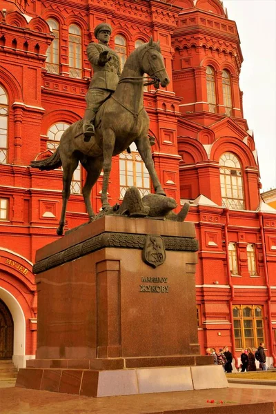 Denkmal Für Marschall Schukow Auf Dem Manegenplatz Moskau Vor Dem — Stockfoto