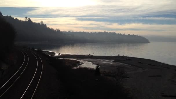 Paysage Panoramique Puget Sound Hiver Depuis Plage — Video