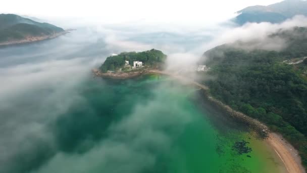 Rising Fog Mist Tropical Mountainous Shore — Stock Video