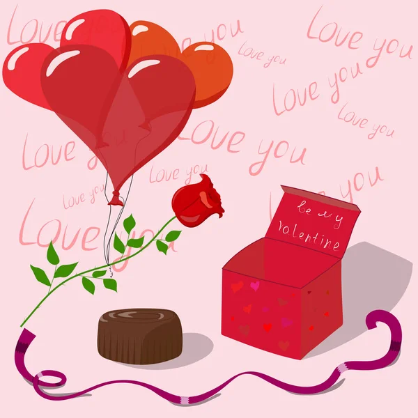 Illustration Vectorielle Pour Saint Valentin Une Rose Rouge Attachée Des — Image vectorielle