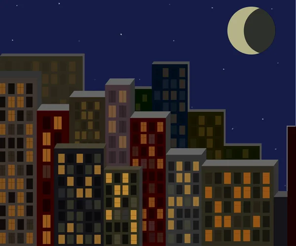 Ночной городской пейзаж, жилые здания — стоковый вектор