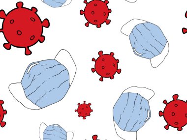 Kusursuz desenli, elle çizilebilir kumaş maskeli, derme çatma maskeli koronavirüs salgını.