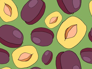 Elle çizilmiş eskiz stili olgun erik pürüzsüz. Renk illüstrasyonu.