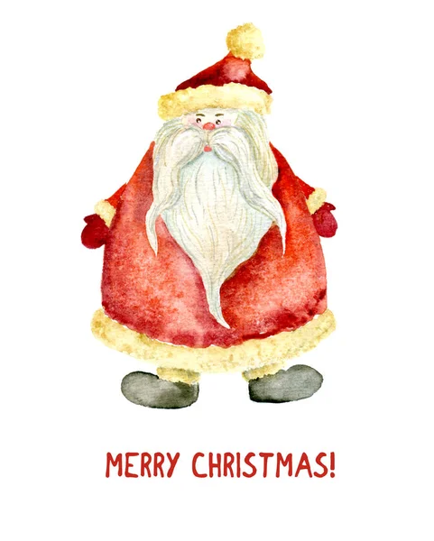 Template of christmas card with watercolor Santa — Stock Photo, Image