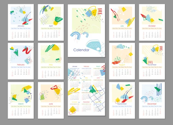 2021 Design Calendário Moda Modelo Página Calendário Editável Ilustração Vetorial — Vetor de Stock