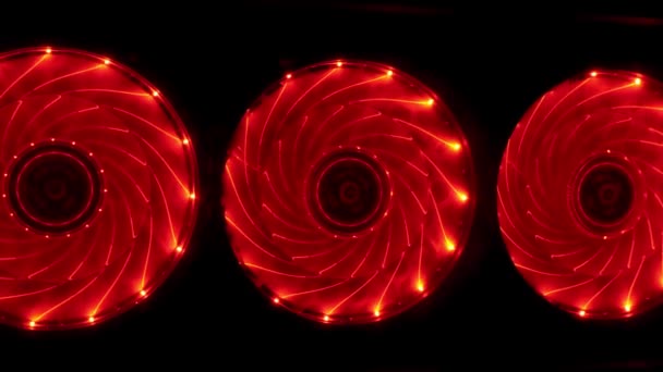 Red Fans Spinning Dark Technology Concept — Stock Video