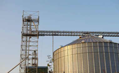 Çelik tahıl asansörünü kapatın. Tarım işi. Tahıl deposu. 