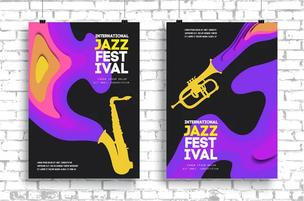 Cartaz Vetorial Para Festival Jazz Música Vivo Com Saxofone Estilo — Vetor de Stock