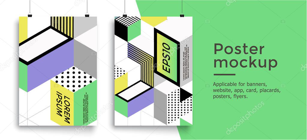 Poster with colorful cubes. Trendy backgrounds. Applicable for Banners, Placards, Posters, Flyers. Eps 10 Vector template