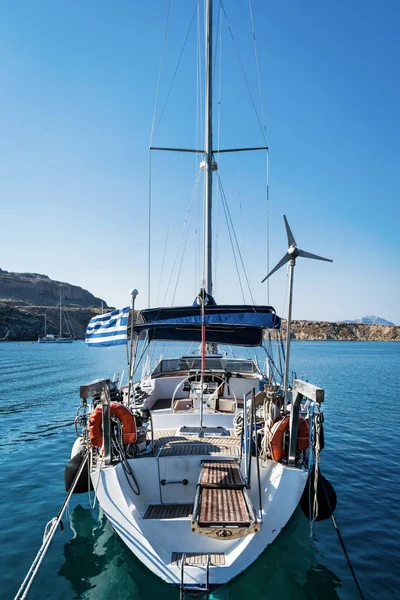 Esta Una Imagen Popa Ancla Velero Puerto Rodas Grecia Gangplack — Foto de Stock