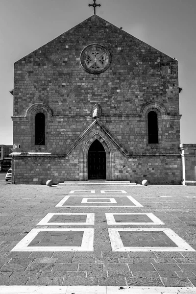 Dies Ist Eine Schwarz Weiß Fotografie Einer Kirche Straßen Hatte — Stockfoto
