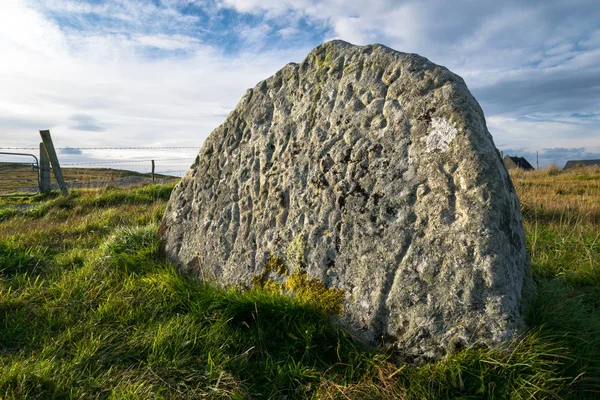 这是一幅古老的爱尔兰岩石艺术在爱尔兰多尼加尔的一块地里刻在石头上的图片 — 图库照片
