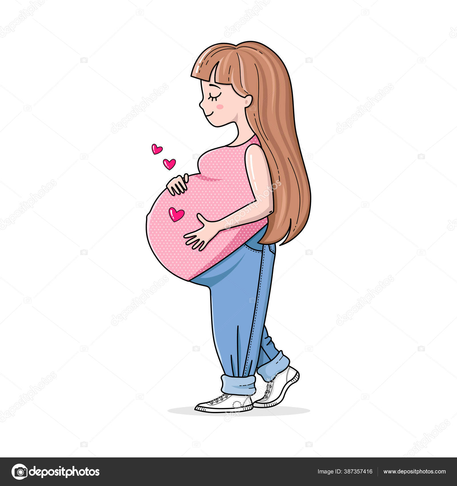 Wanita Hamil Yang Cantik Dalam Perjalanan Ibu Yang Bahagia Cute Stok Vektor C Werramka 387357416