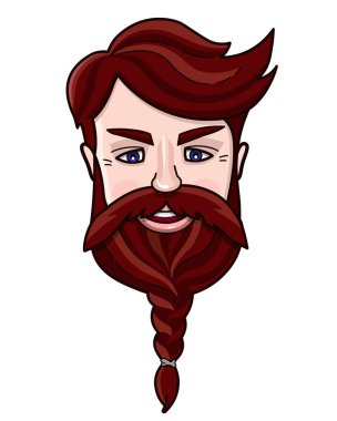 Esmer adamın yüzünün vektör çizimi. Hipster ikonu. Yakışıklı sakallı metroseksüel adam..