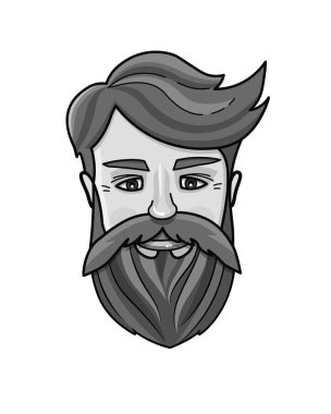 İnsan yüzünün siyah ve beyaz vektör çizimi. Hipster ikonu. Yakışıklı, sakallı, seksi adam..