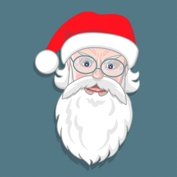 Visage Père Noël Avec Barbe Lunettes Chapeau Personnage Dessin Animé — Image vectorielle