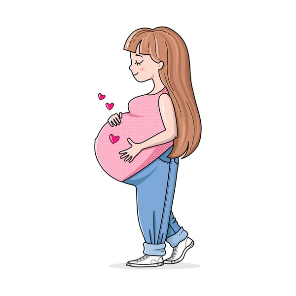 Hermosa Mujer Embarazada Paseo Feliz Madre Por Serlo Bonita Barriga — Archivo Imágenes Vectoriales