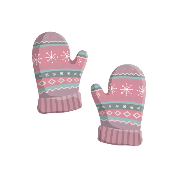 针织冬季手套的搭配 在白色背景上隔离 矢量图解 温暖的手套图标 圣诞贺卡与手套 浅色胶水色 — 图库矢量图片