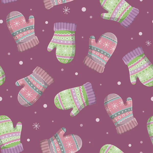 Weihnachten Und Neujahr Nahtloses Muster Mit Winterhandschuhen Und Fäustlingen Ideal — Stockvektor