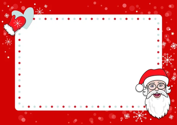 Noel Baba 'ya bir mektup. Noel Baba, kar taneleri ve eldivenli çizgi film istek listesi. Vektör çizimi. Sevgili Noel Baba.