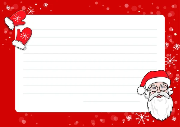 サンタクロースのテンプレートへの手紙 漫画クリスマスはサンタ 雪のフレークとミトンでリストを望みます ベクトルイラスト サンタクロースさん — ストックベクタ