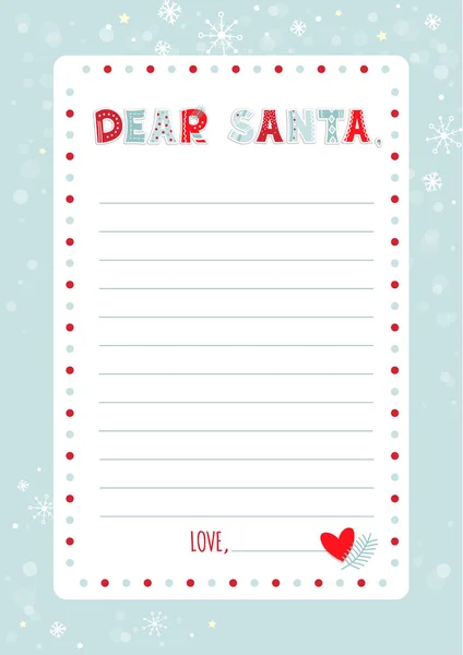 サンタクロースのテンプレートへの手紙 雪の結晶と醜いセーターパターンスタイルでかわいい面白いアルファベットと漫画のクリスマスの願いリスト ベクトルイラスト 垂直方向 サンタクロースさん — ストックベクタ