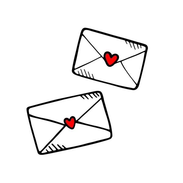 Elemente Von Mailsymbolen Umschläge Für Liebeskarten Buchstaben Doodle Stil Handzeichnung — Stockvektor