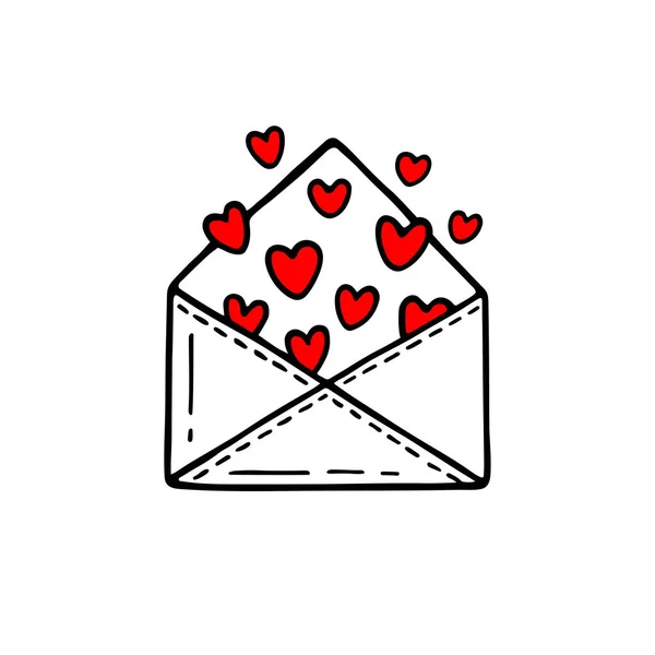 Mensaje Con Amor Elementos Iconos Correo Estilo Doodle Sobres Para — Vector de stock