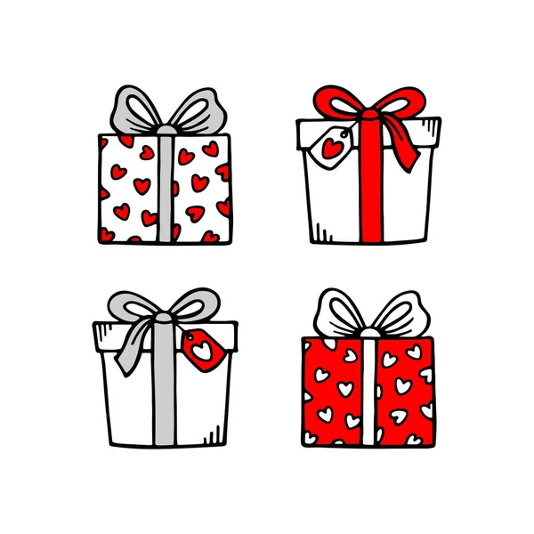 Set Iconos Regalo Estilo Garabato Dibujado Mano Etiqueta Con Amor — Vector de stock