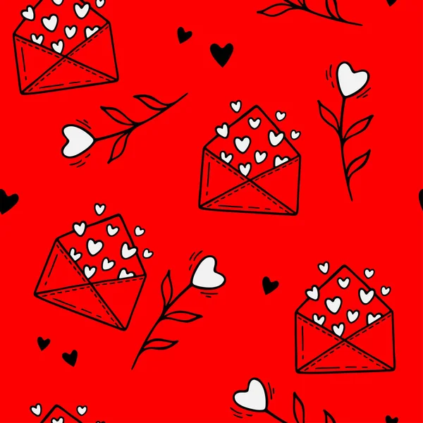 Cute Ręcznie Rysowane Bezszwowy Wzór Elementami Bazgrołów Miłości Czerwony Wektor — Wektor stockowy
