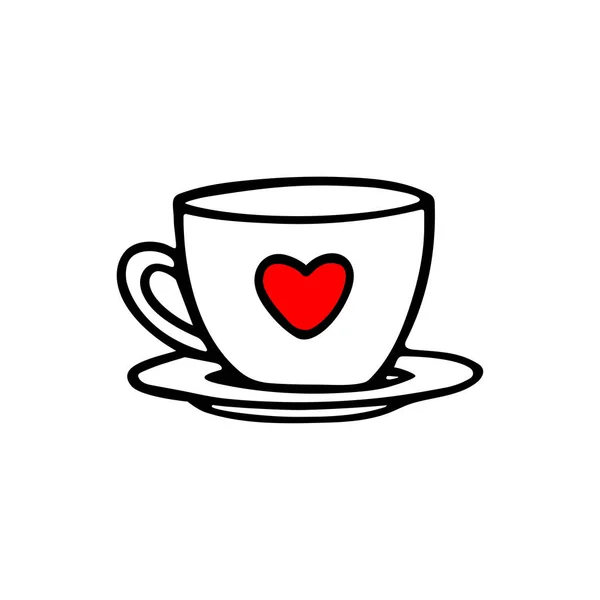 Eine Tasse Mit Rotem Herz Handgezeichnete Vektorillustration Ich Liebe Kaffee — Stockvektor