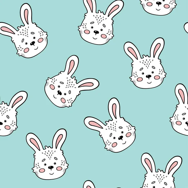 Karalama yapan hayvanlarla, tavşanlarla, tavşanlarla şirin, pürüzsüz desenler. Kumaş, ambalaj kağıdı, tekstil, duvar kağıdı, giysi, çocuk odası dekorasyonu için çocuksu bir arka plan. Paskalya vektörü illüstrasyonu.