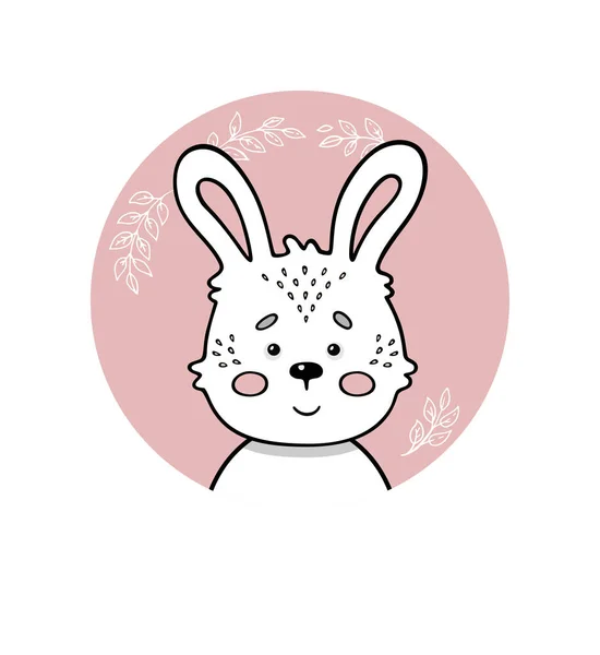 Rabbit Bunny Cute Funny Hand Drawn Animal Sticker Label Cartoon — Stock Vector